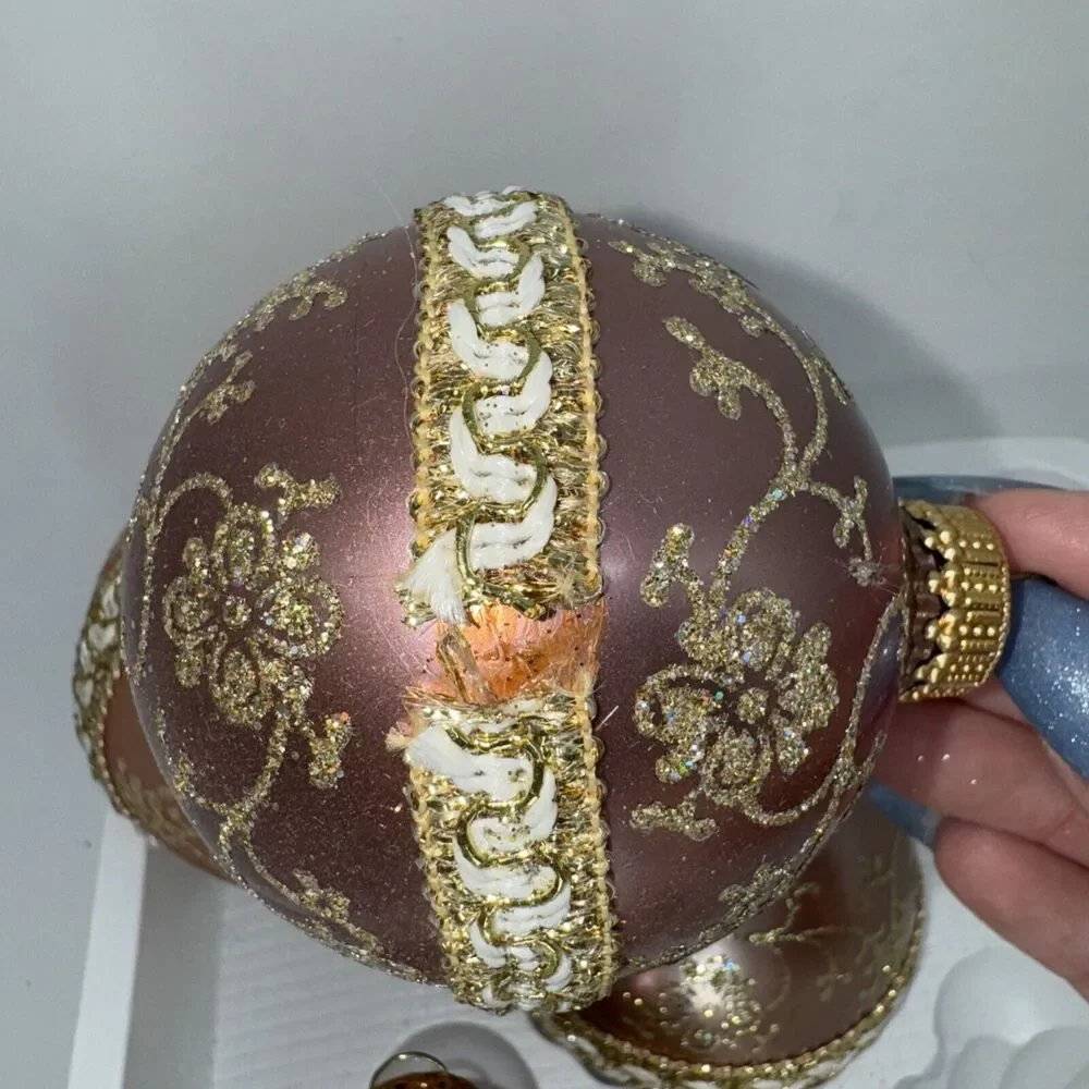 5 Vintage Dusty Antique Rose Gold Krebs‎ Glass Ball Ornament Victorian Chic 2.5